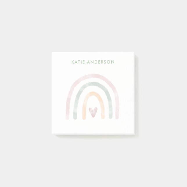 Moderner Wasserfarbenbogen mit Herz Post-it Klebezettel (Vorderseite)