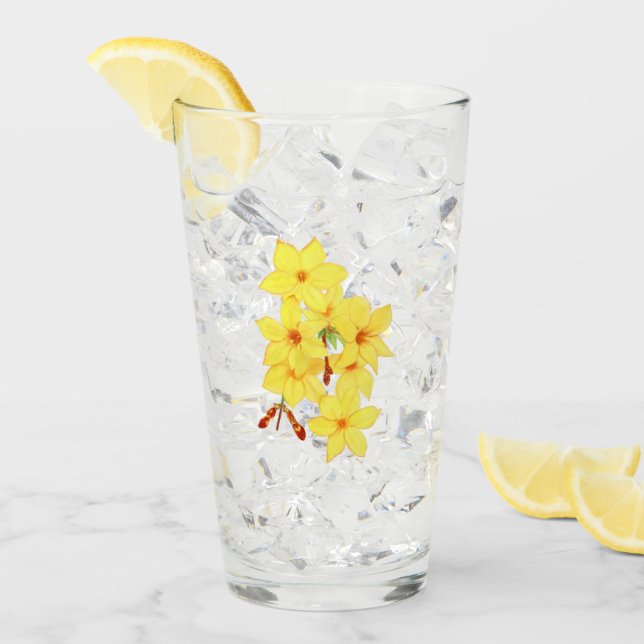Moderner Wasserfarbengelber Jasmine-Blume-Glascup Glas (Vorderseite Ice)