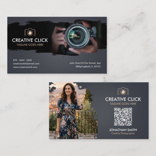 Moderner Wasserfarbfotograf QR-Code Geschäft Ca Visitenkarte (Vorne/Hinten)