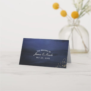 Moderner Watercolor Blue Gold Tischnummer Sitzplat Platzkarte