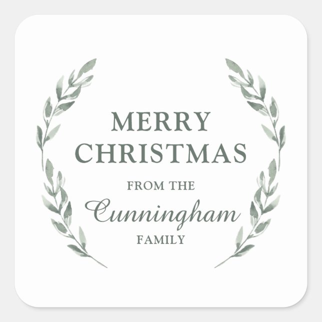 Moderner Watercolor Foliage Urlaub Quadratischer Aufkleber (Vorderseite)