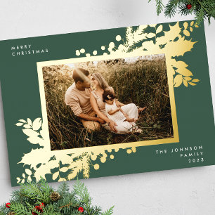 Moderner Weihnachts-Gold-Botanik-Fotorahmen Folien Feiertagskarte
