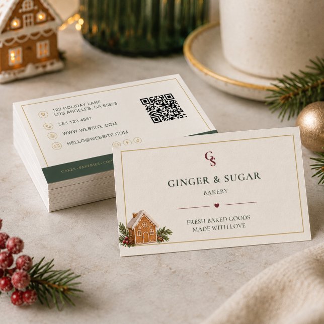 Moderner Weihnachtsbäckerei-QR-Code Visitenkarte (Modern Christmas Bakery QR Code Business Card)