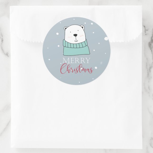Moderner Weihnachtsbär Runder Aufkleber (Tasche)