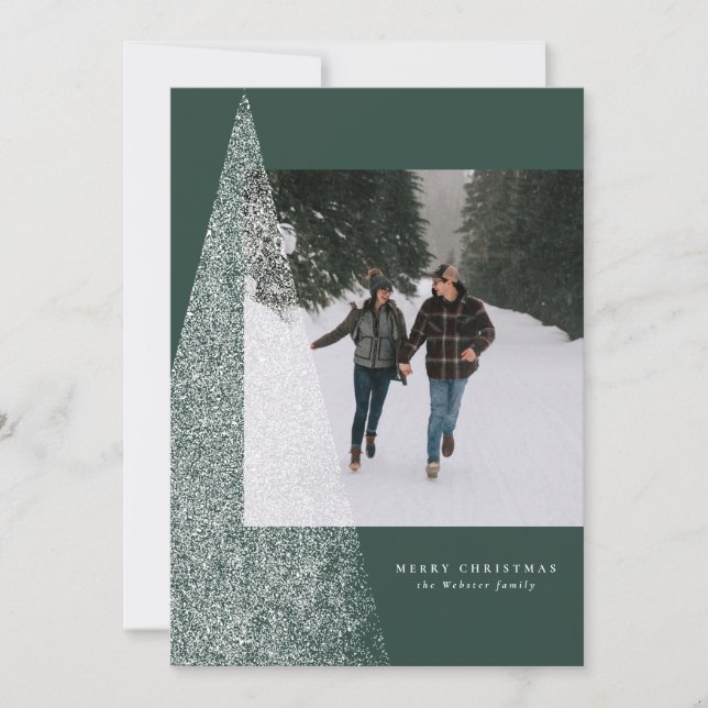 Moderner Weihnachtsbaum 1 Foto grün Feiertagskarte (Vorderseite)