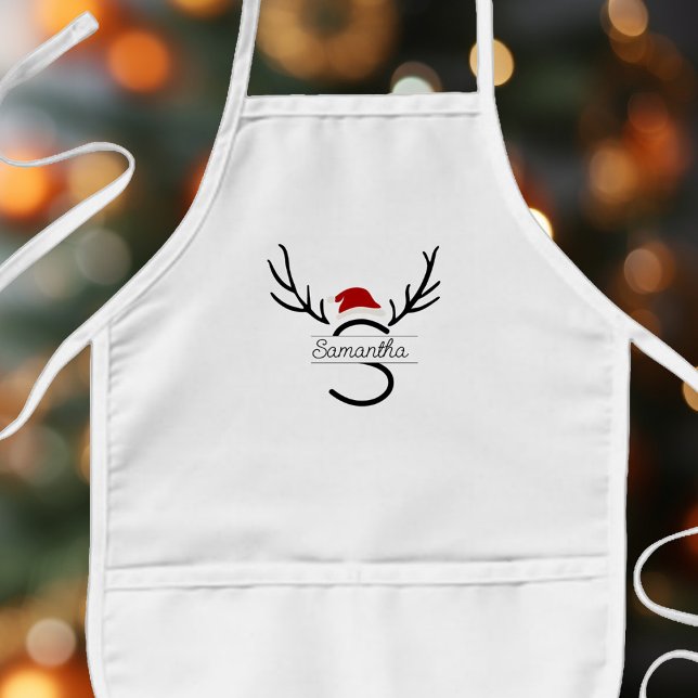 Moderner Weihnachtsbaum Antler Weihnachtsbaum Indi Kinderschürze (kids apron with Modern Antler Santa design with your monogram and name.)