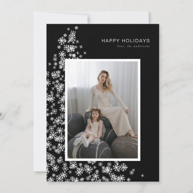 Moderner Weihnachtsbaum aus Schneeflocken Feiertagskarte (Vorderseite)