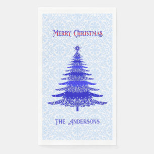 Moderner Weihnachtsbaum Blaue Schneeflocken Person Serviette