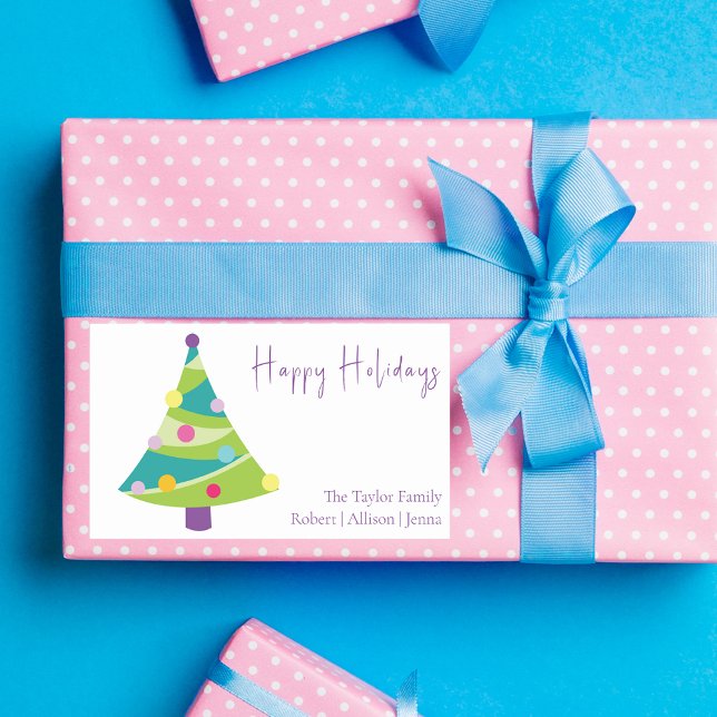 Moderner Weihnachtsbaum | Familienname Rechteckiger Aufkleber (Von Creator hochgeladen)