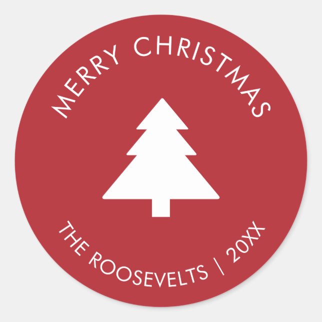 Moderner Weihnachtsbaum-Geschenketikett-Umschlag A Runder Aufkleber (Vorderseite)