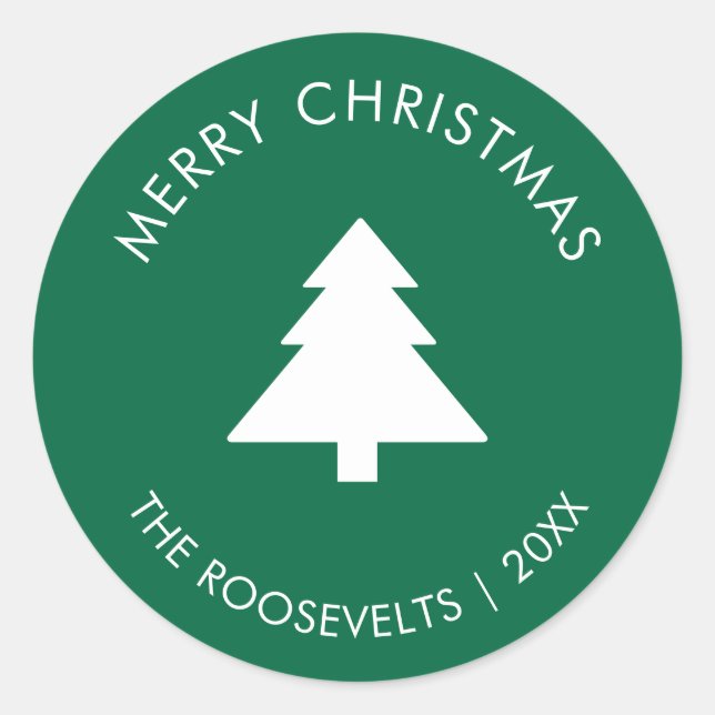 Moderner Weihnachtsbaum-Geschenketikett-Umschlag A Runder Aufkleber (Vorderseite)
