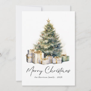 Moderner Weihnachtsbaum im Wasserfarben Non-Foto Feiertagskarte