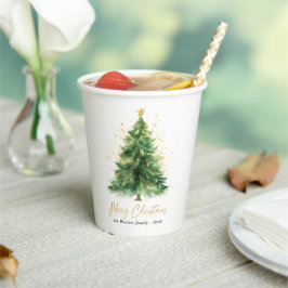 Moderner Weihnachtsbaum im Wasserfarben Non-Foto Pappbecher