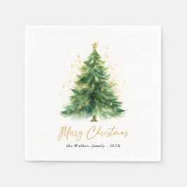 Moderner Weihnachtsbaum im Wasserfarben Non-Foto Serviette
