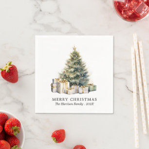 Moderner Weihnachtsbaum im Wasserfarben Non-Foto Serviette