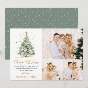 Moderner Weihnachtsbaum in Aquarellen 3 Multi-Foto Feiertagskarte