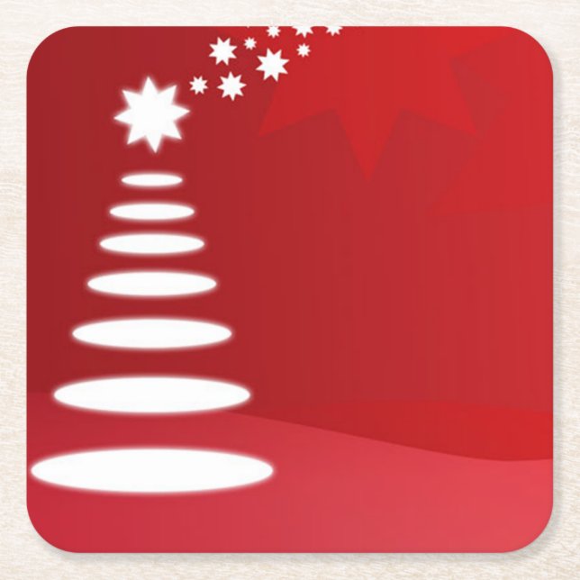 Moderner Weihnachtsbaum in Rot Rechteckiger Pappuntersetzer (Vorderseite)