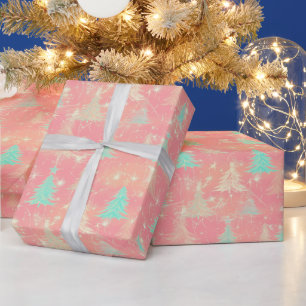 Moderner Weihnachtsbaum Light Pink Geschenkpapier