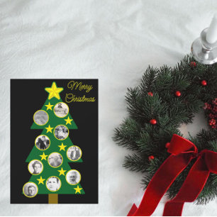 Moderner Weihnachtsbaum mit Foto Ornamenten Schwar Karte