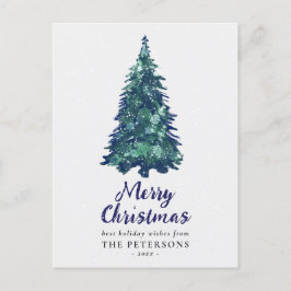 Moderner Weihnachtsbaum mit schneebedecktem Grün Postkarte