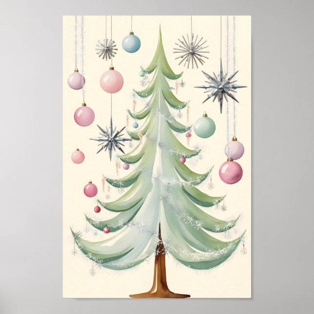 Moderner Weihnachtsbaum Mitte des Jahrhunderts Poster (Vorne)