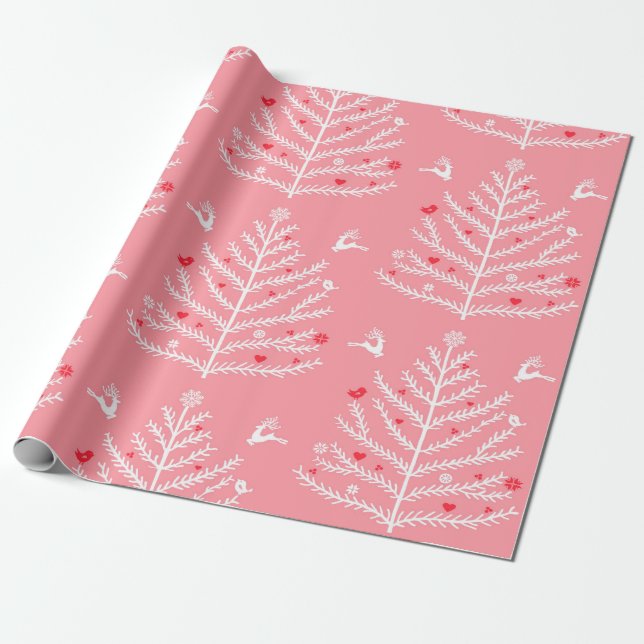 Moderner Weihnachtsbaum Nordic Deer Pink Geschenkpapier (Ungerollt)