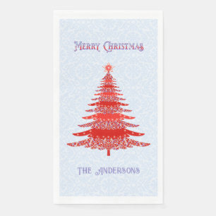 Moderner Weihnachtsbaum Red Blue Personalisiert Serviette