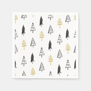 Moderner Weihnachtsbaum Schwarz Gold Muster Serviette