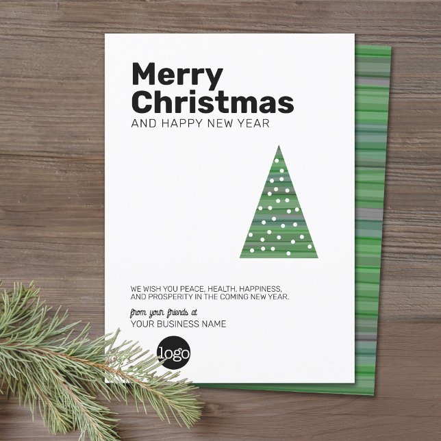 Moderner Weihnachtsbaum - serifenloses Geschäft Feiertagskarte (Office Holiday Card - Modern Tech Design with Simple Tree and your logo)