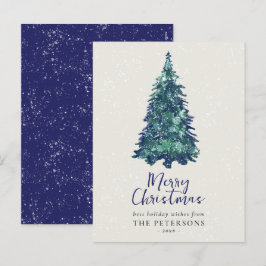 Moderner Weihnachtsbaum Snowy Blue Feiertagspostkarte