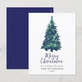 Moderner Weihnachtsbaum Snowy Blue Feiertagspostkarte