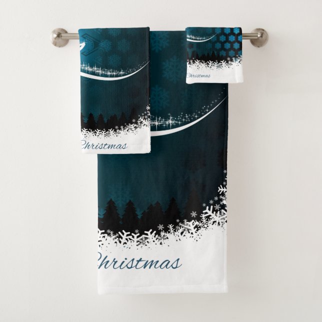 Moderner Weihnachtsbaum und Lichtmuster Badhandtuch Set (Insitu)