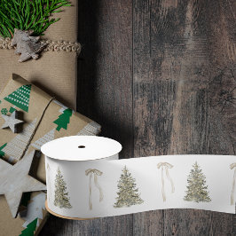 Moderner Weihnachtsbaum und niedliches Bugmuster Satinband