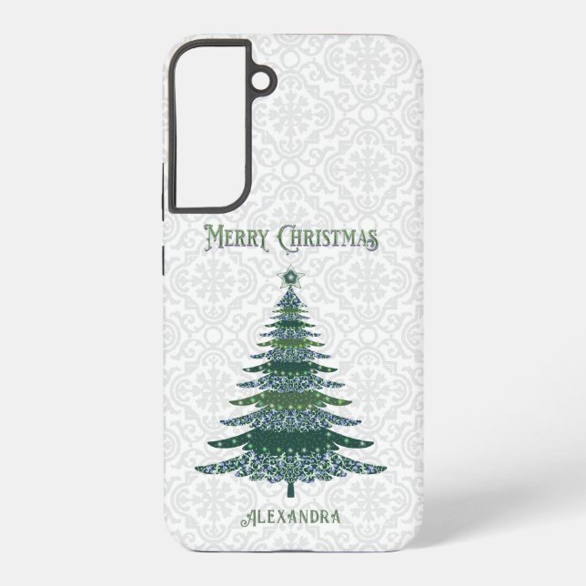 Moderner Weihnachtsbaum Weiß Grün Personalisiert Samsung Galaxy Hülle (Rückseite)