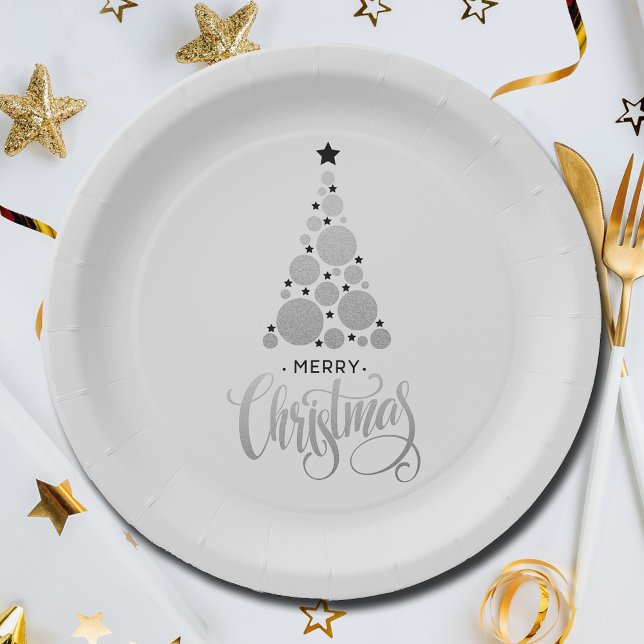 Moderner Weihnachtsbaumurlaub Pappteller (Modern Silver Christmas Tree Holiday Paper Plates)