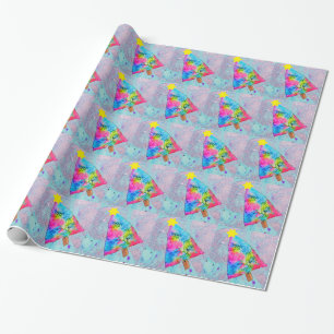 Moderner Weihnachtsbunter in Blau und Rosa Glitzer Geschenkpapier