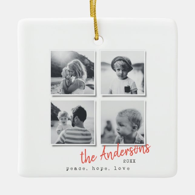 Moderner Weihnachtsfeiertag mit minimalem Foto Keramikornament (Vorderseite)