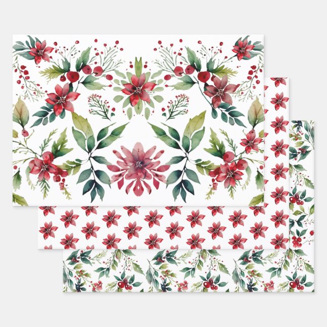 Moderner Weihnachtsfest Botanischer Feiertag Geschenkpapier Set (Set)