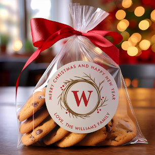 Moderner Weihnachtskranz Mit Monogramm Runder Aufkleber