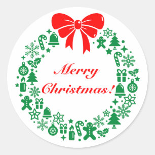 Moderner Weihnachtskranz mit Weihnachtsmotiven, Runder Aufkleber