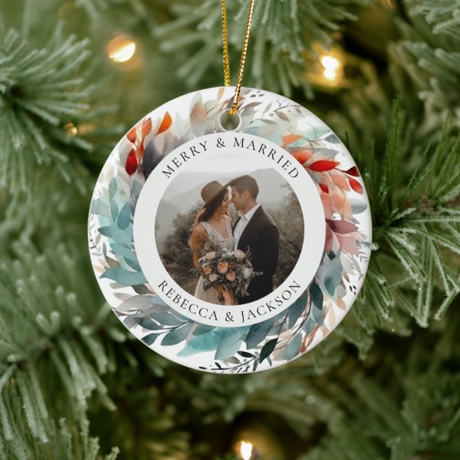 Moderner Weihnachtskranz | Verheiratetes und fröhl Keramik Ornament (Baum)