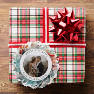 Moderner Weihnachtskranz Verheiratetes und fröhl Ornament Karte