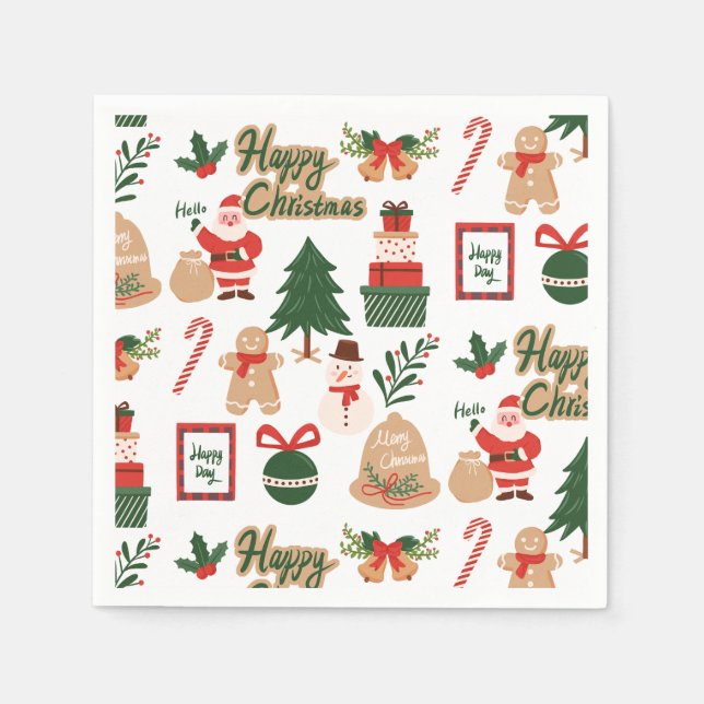 Moderner Weihnachtsmann und Lebkuchen-Muster Serviette (Vorderseite)