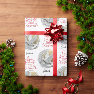 Moderner Weihnachtsname für Gold und weiße Taube Geschenkpapier