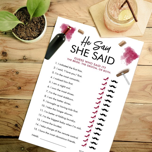 Moderner Wein - er sagte, sie sagte Game Card (Von Creator hochgeladen)