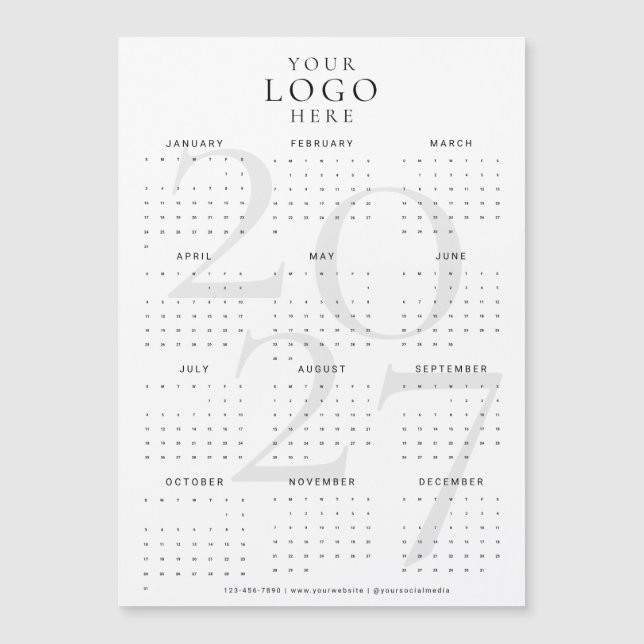 Moderner Weißer 2027 Kalender Geschäftslogo Magnet (Vorderseite)
