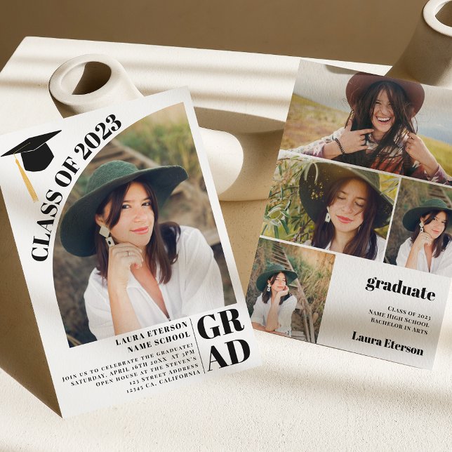 Moderner, weißer 5 Foto Abschluss Einladung (Von Creator hochgeladen)