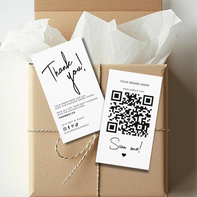 Moderner weißer Bestell-Danke-QR-Code Visitenkarte (Von Creator hochgeladen)