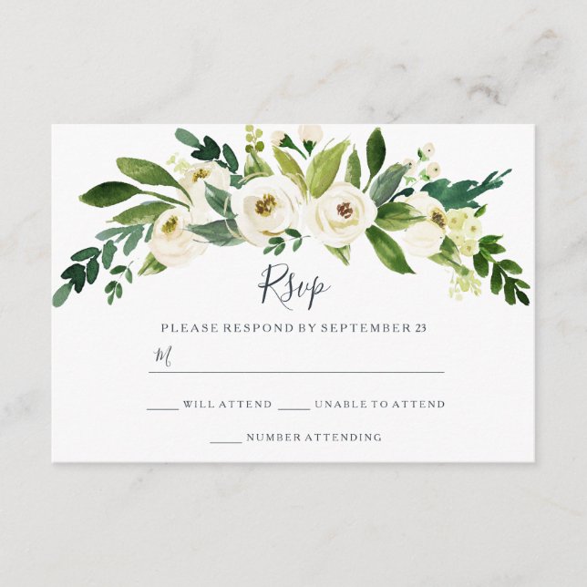 Moderner Weißer Blumengarten Hochzeitsfeier UAWG RSVP Karte (Vorderseite)
