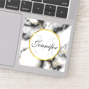 Moderner weißer grauer Marmor mit Goldband-Monogra Aufkleber